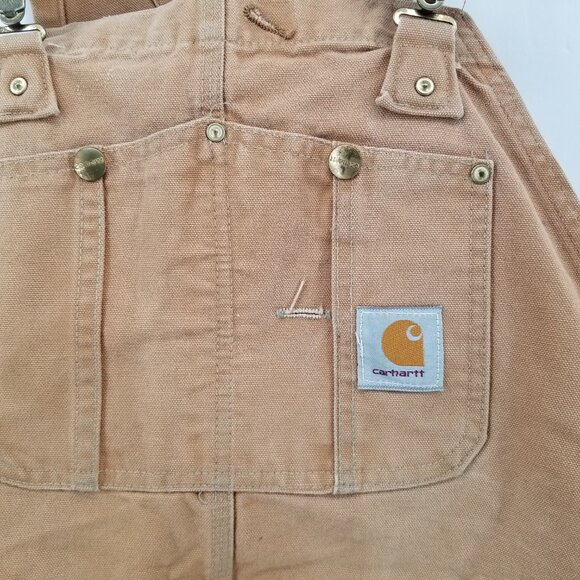 Vintage Carhartt Duck Canvas Overalls Distressed Double Knee Brown R01 42 x 30 - Picture 7 of 14